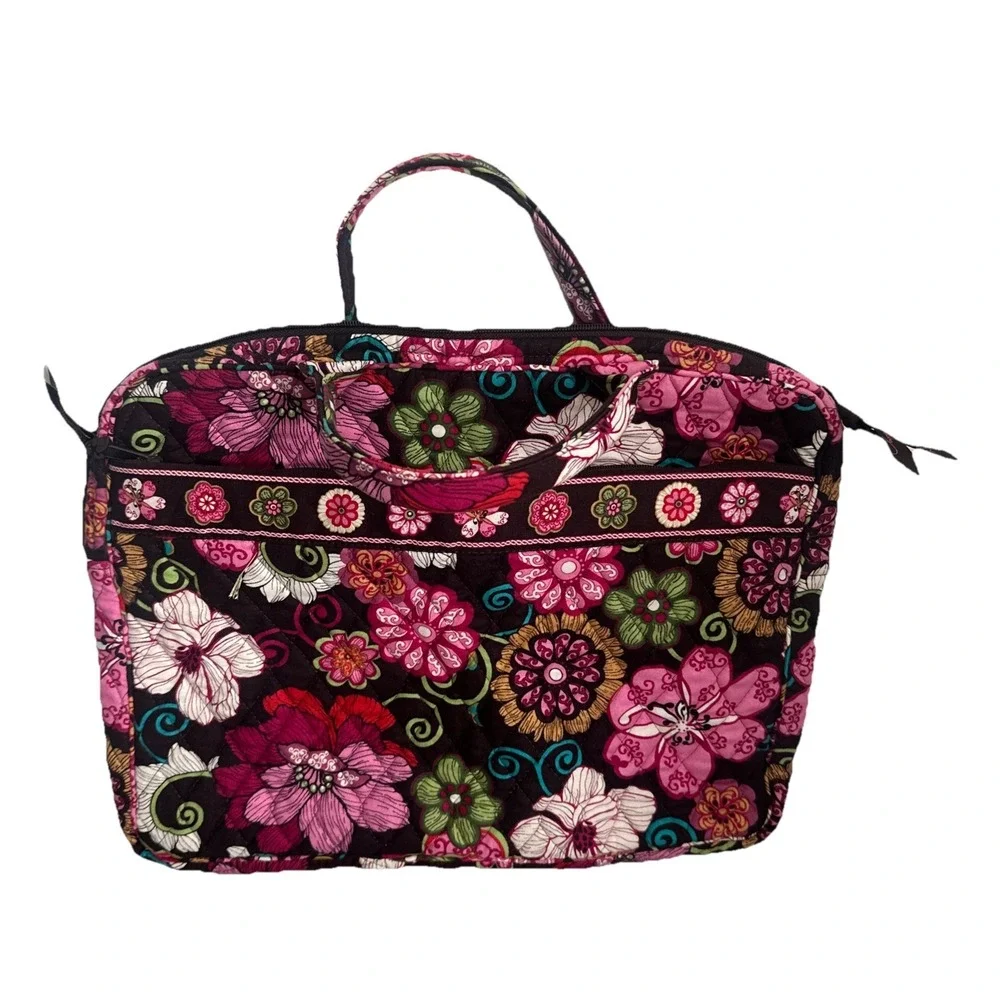 Vera Bradley Floral Quilted Multicolor Laptop Bag Women Large Zip Outer Pockets